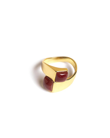ANILLO DOBLE CUADRO GRANATE