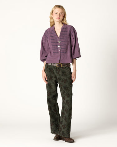GREEN FLORAL CORDUROY PANTS