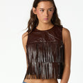 BROWN FRINGED TOP