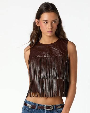 BROWN FRINGED TOP
