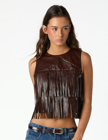 BROWN FRINGED TOP