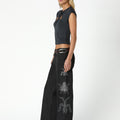 BLACK DENIM EMBROIDERED SEQUIN PANTS