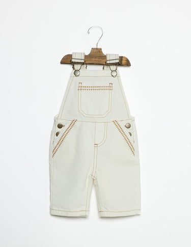 WHITE DUNGAREES EMBROIDERED POCKETS