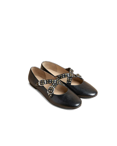 BLACK STUDDED BALLERINA FLAT
