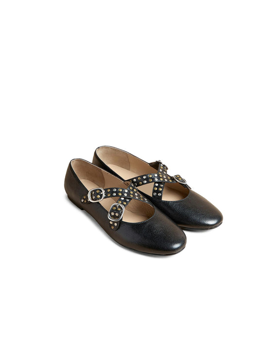 BLACK STUDDED BALLERINA FLAT