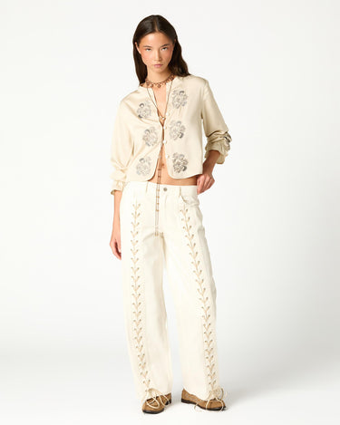BRAIDED FRONT TROUSERS ECRU