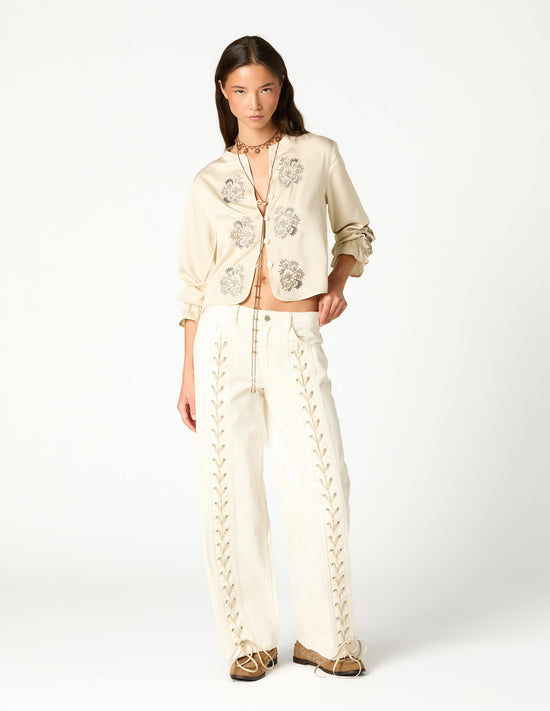 PANTALON TRENZADO FRONT ECRU