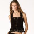 BROWN FLOCK VEST WITH STUDS