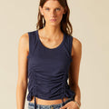 NAVY BLUE RUFFLED STRAP T-SHIRT