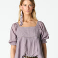 PUFF SLEEVE PIN TUCK OVERCAST SHIRT