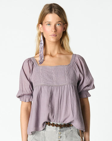 PUFF SLEEVE PIN TUCK OVERCAST SHIRT