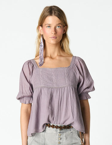 PUFF SLEEVE PIN TUCK OVERCAST SHIRT