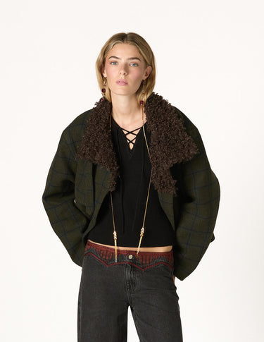 GREEN PLAID BOMBER JACKET