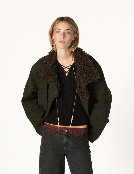 GREEN PLAID BOMBER JACKET