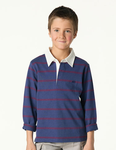 NAVY STRIPED POLO SWEATSHIRT