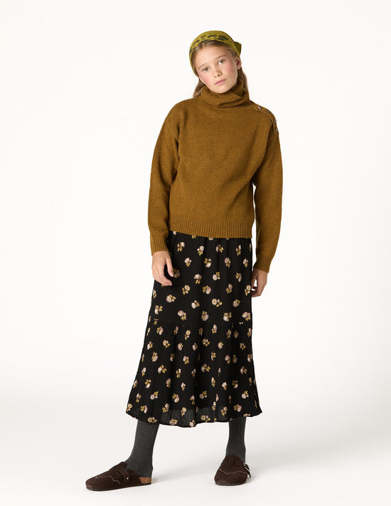 ANTHRACITE FLOWER RUFFLED SKIRT