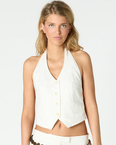 ECRU LINEN HALTER VEST