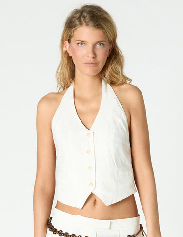 ECRU LINEN HALTER VEST