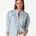 BLUE STRIPED PERKINS COLLAR SHIRT