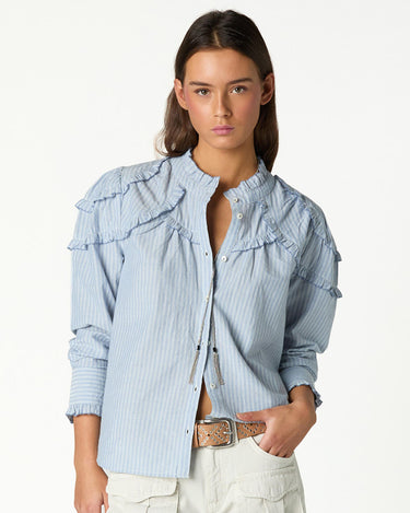 BLUE STRIPED PERKINS COLLAR SHIRT