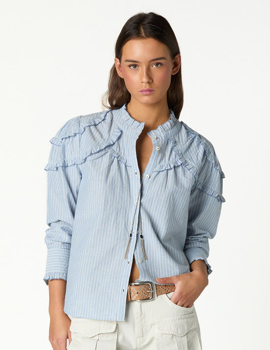 BLUE STRIPED PERKINS COLLAR SHIRT