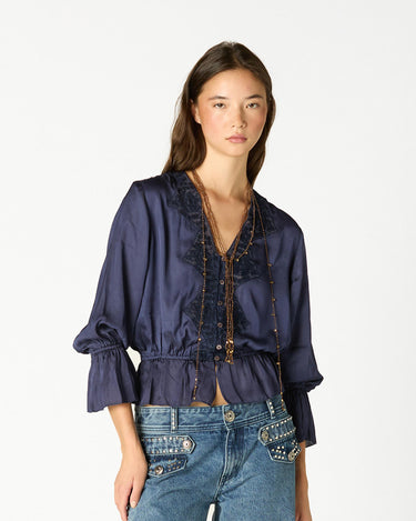 CAMISA ABULLONADA LACE MIDNIGHT BLUE