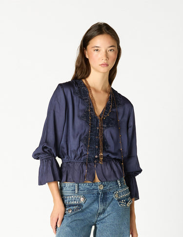 CAMISA ABULLONADA LACE MIDNIGHT BLUE