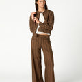 BROWN STRIPED POCKET BUTTON TROUSERS