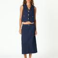 BLUE STRIPED DENIM SKIRT