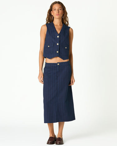 BLUE STRIPED DENIM SKIRT