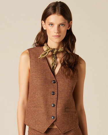 SMALL CHECK BROWN WAISTCOAT