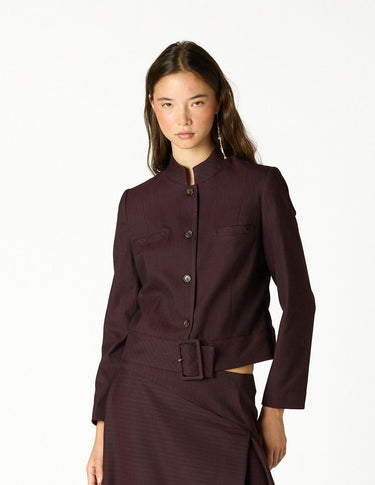 GARNET STRIPED BUCKLE BLAZER