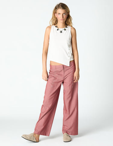 RED STRIPED STUDDED TROUSERS