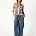 EMBROIDERED BLUE DENIM PANTS