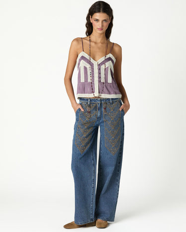 EMBROIDERED BLUE DENIM PANTS