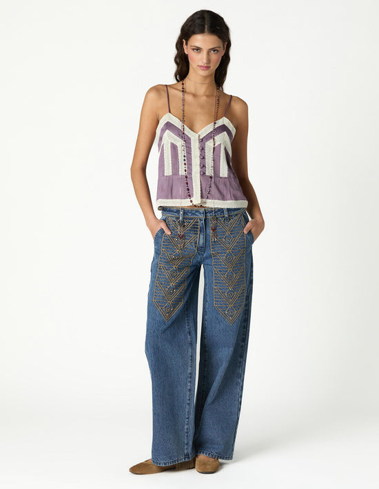EMBROIDERED BLUE DENIM PANTS
