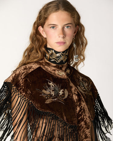 BROWN EMBROIDERED VELVET CAPE