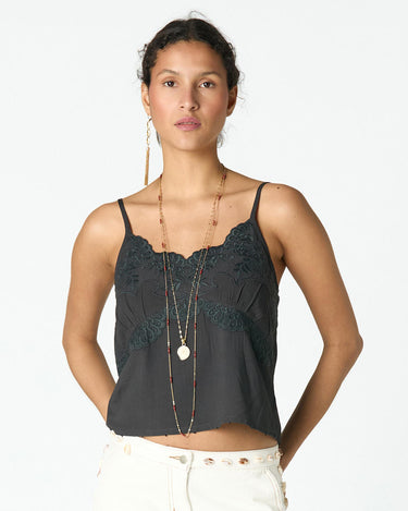 EMBROIDERED ANTHRACITE STRAP TOP
