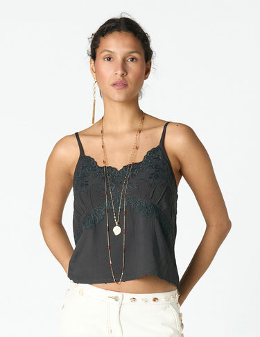 EMBROIDERED ANTHRACITE STRAP TOP