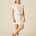 RED EMBROIDERED ELASTICATED DRESS