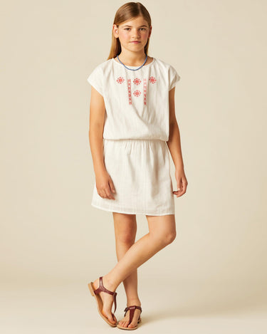RED EMBROIDERED ELASTICATED DRESS
