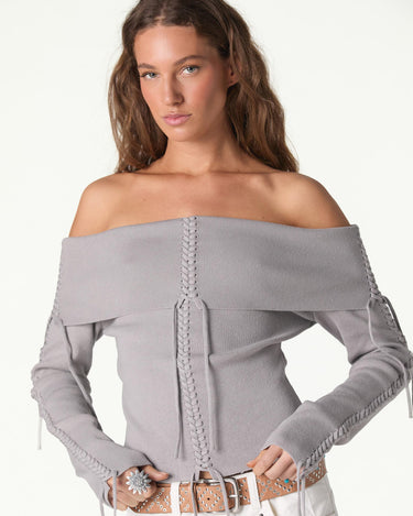 BRAIDED OFF-THE-SHOULDER SWEATER
