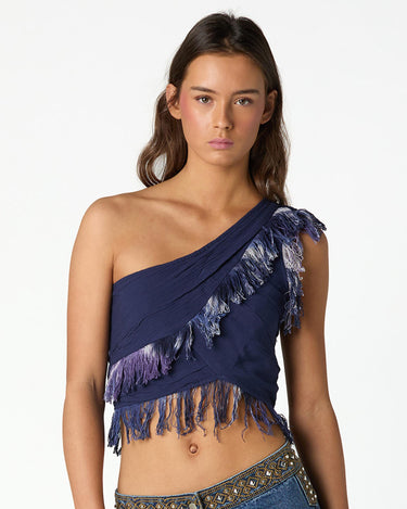 ASYMMETRICAL FRINGED TOP BIG BLUE