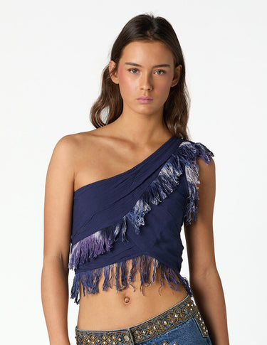 ASYMMETRICAL FRINGED TOP BIG BLUE