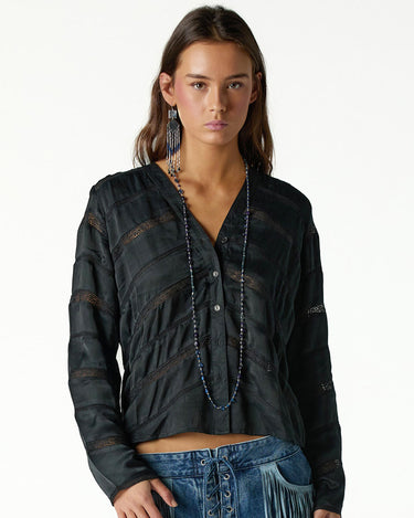 Anthracite Herringbone Ladder Stitch Shirt