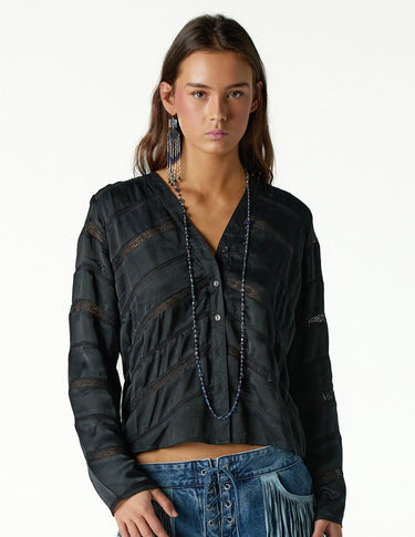 Anthracite Herringbone Ladder Stitch Shirt