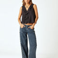 STUDDED STRAP TROUSERS BLUE