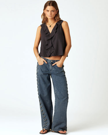 STUDDED STRAP TROUSERS BLUE