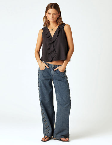 STUDDED STRAP TROUSERS BLUE