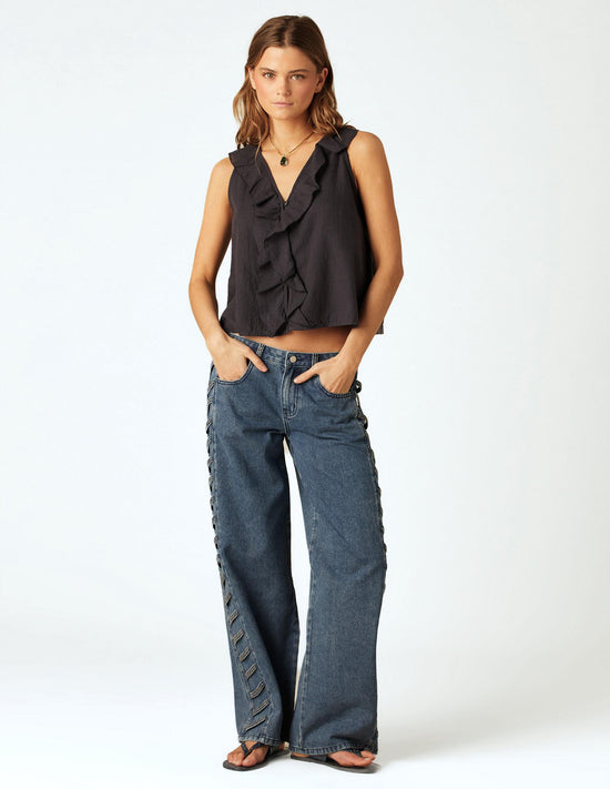 STUDDED STRAP TROUSERS BLUE